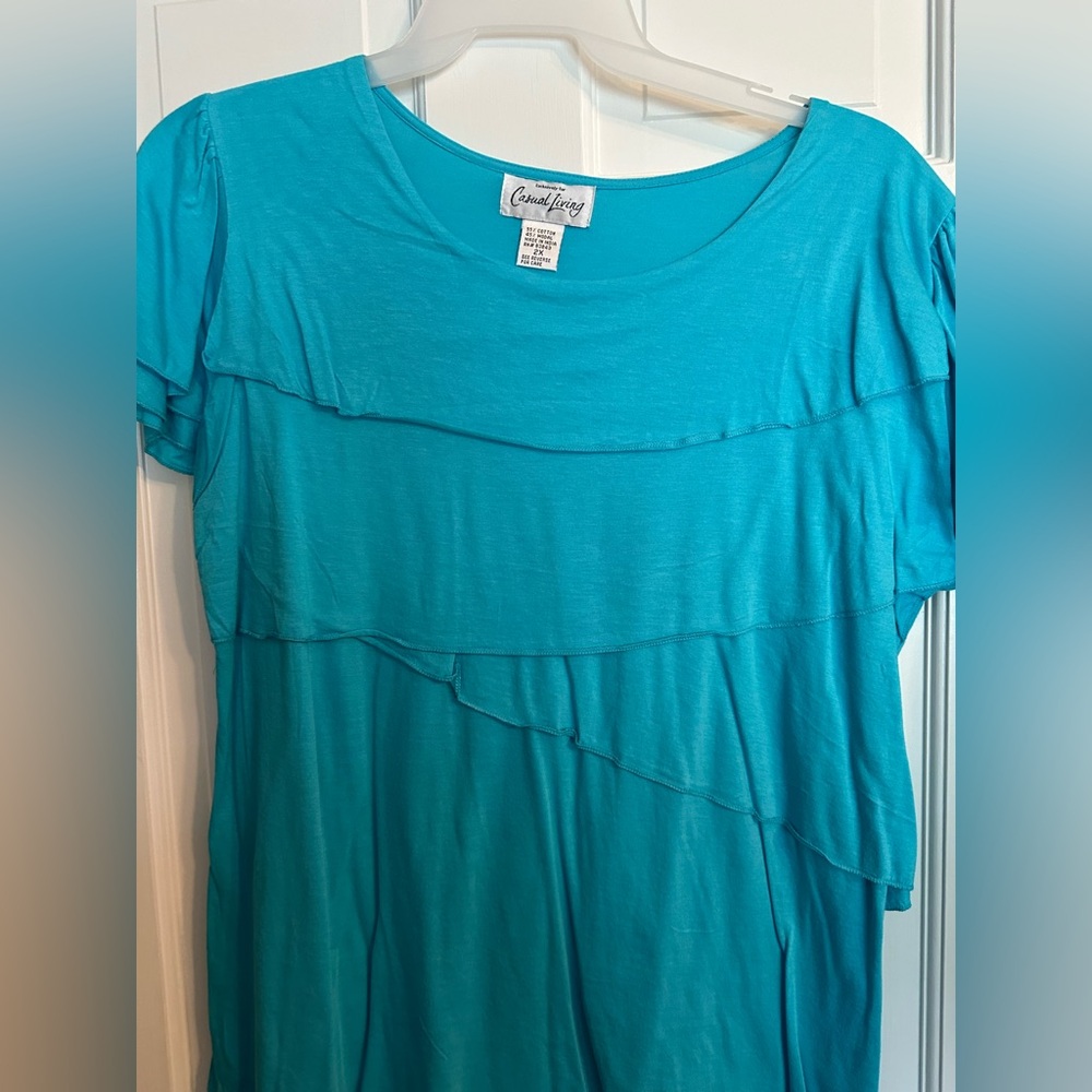 Casual Living Turquoise Short Sleeve Tee Size 2X - Picture 2 of 6